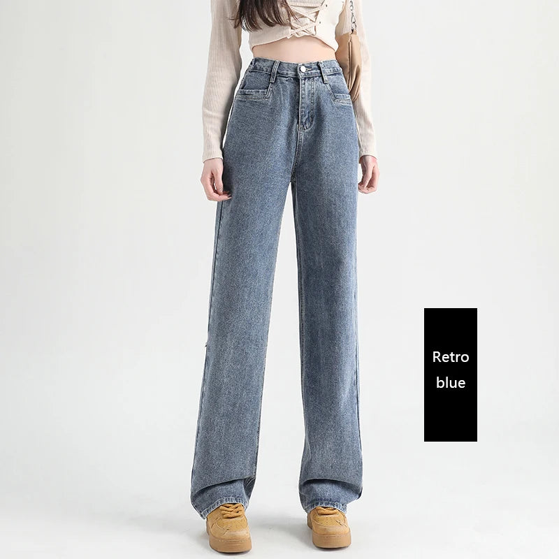Woman Jeans Elastic High Waist Wide Leg Cotton Denim Clothing Blue White Streetwear Vintage Fashion Harajuku Straight Pants