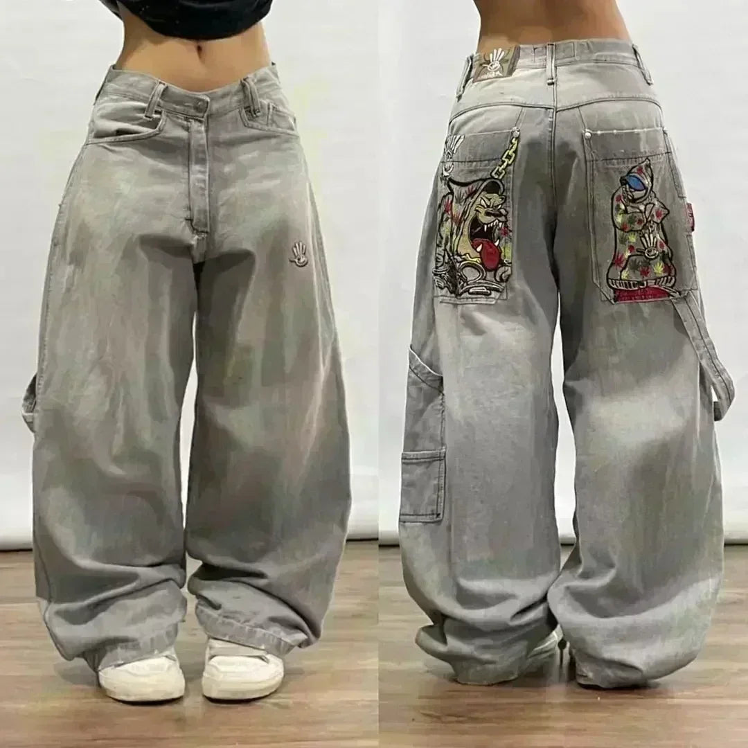American Fashion Hip Hop Joker Loose Jeans Women Street Y2K New Casual Punk Rock Oversized Wide-leg Pants Unisex Mopping Jeans