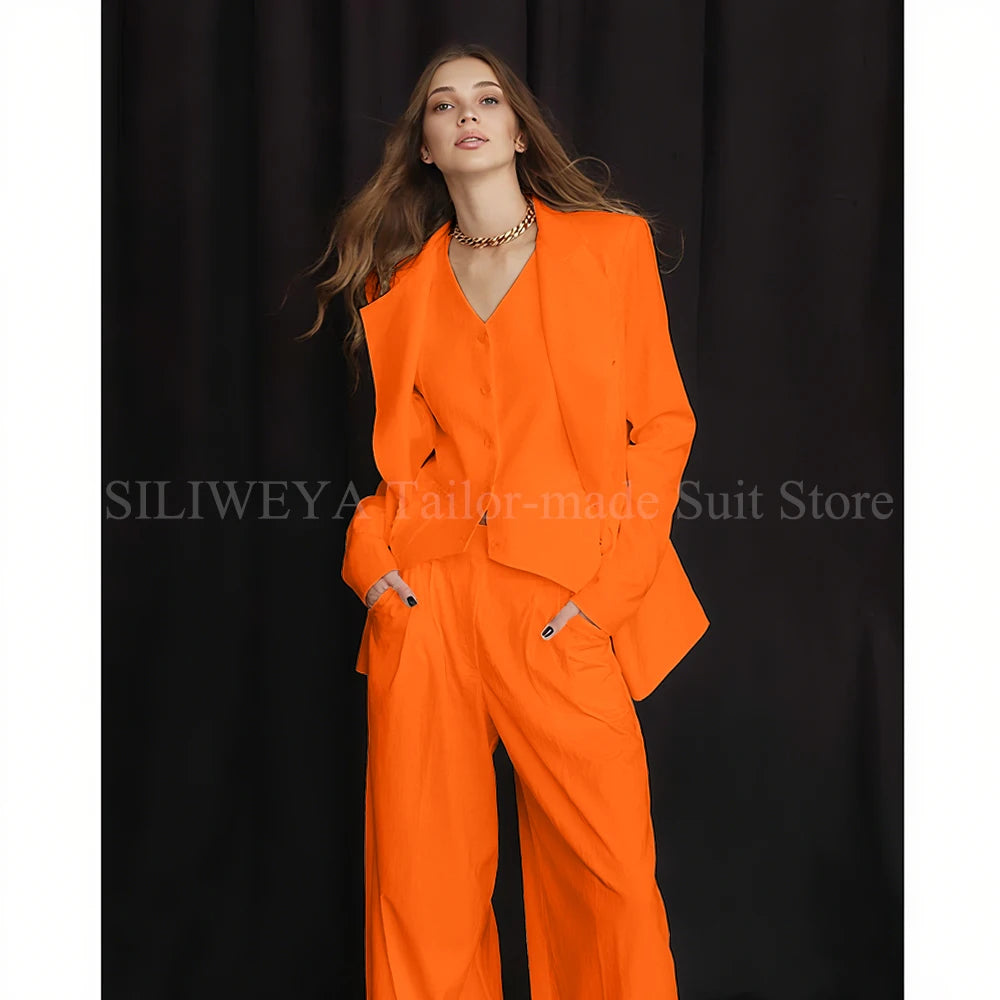 Luxury White Women's Suits 3 Piece Jacket Pants Vest Single Breasted Female Clothing Smart Office Lady Slim Fit Blazers Sets