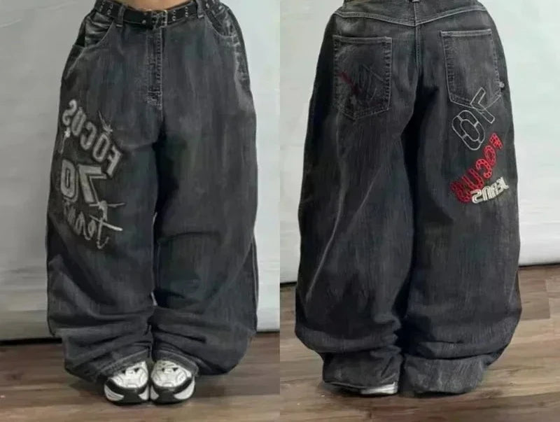 American Street Fashion Trend Big Pocket Loose Jeans Women Harajuku Y2K New Hip Hop Vintage Oversized Jeans Unisex Mopping Jeans