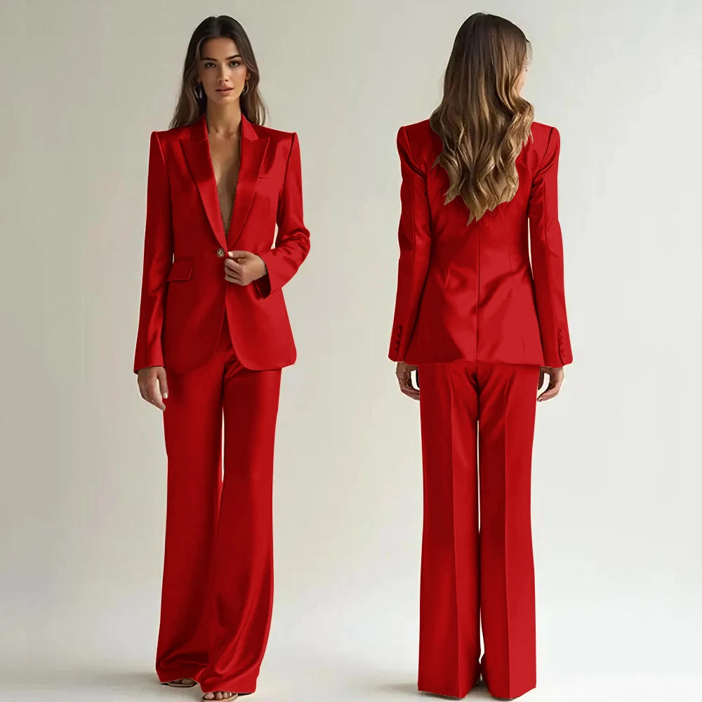 Luxury High Quality Women 's Suit One Button 2 Piece Jacket Pants Female Clothing Slim Fit Smart Office Banquet Lady Blazer Set