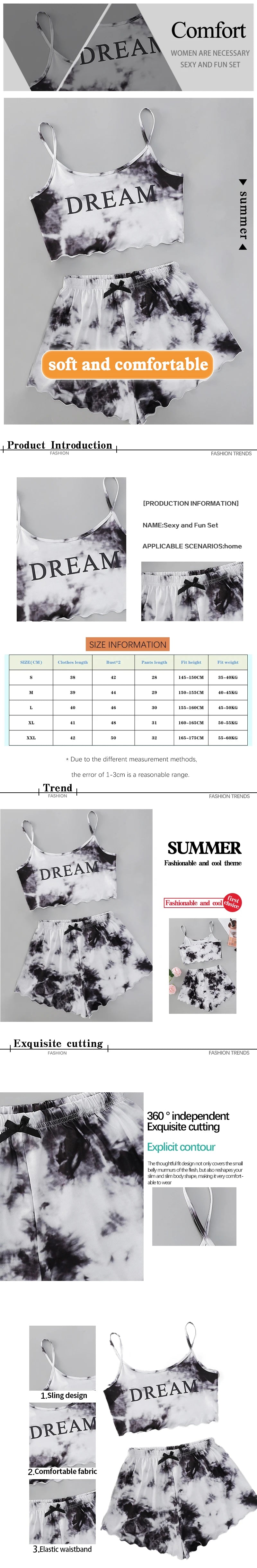 Two Piece Women's Printed Sleeveless Casual Pajama Set Summer Women's Suspender and Camouflage Shorts Fashion Pajama Set