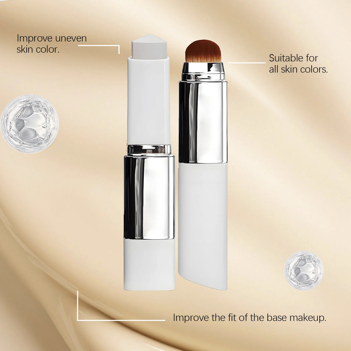 2-in-1 Color-Changing Foundation Stick Full Coverage Lightweight Moisturize Finish Base Makeup Dual-Ended with Detachable Brush