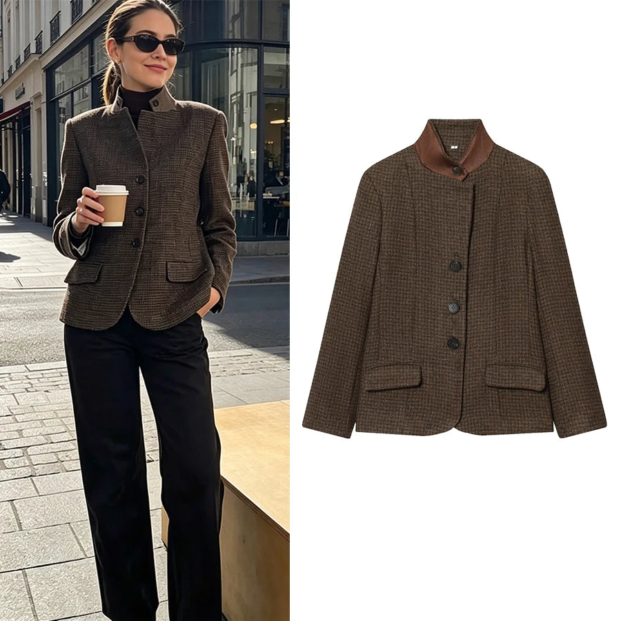 Women's Fall Clothes For Women Blazer Commute Elegant Slim Buttons Plaid Blazer New Fashion Chic Suit Blazer