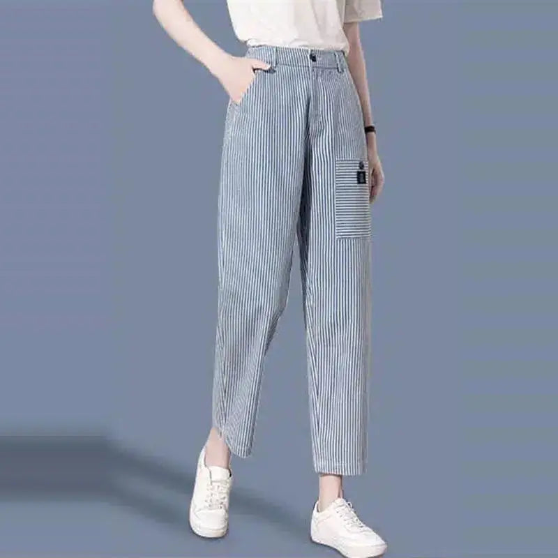 Striped Jeans Women's New Style Spring and Autumn Korean Style Women's Pants Straight Loose Trousers Wide-leg Pants for Women