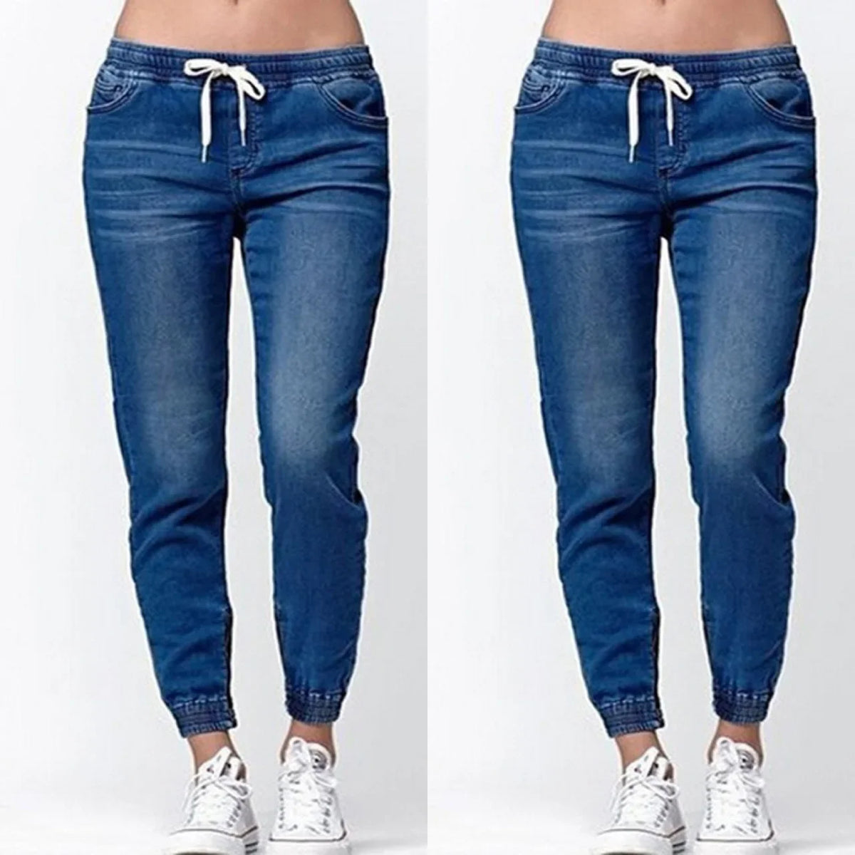 Lace-up Jeans for Women Denim Pants Casual Loose Slim Fit Stretch Long Denim Pure Color Trousers Blue Black Jean 2024 summer