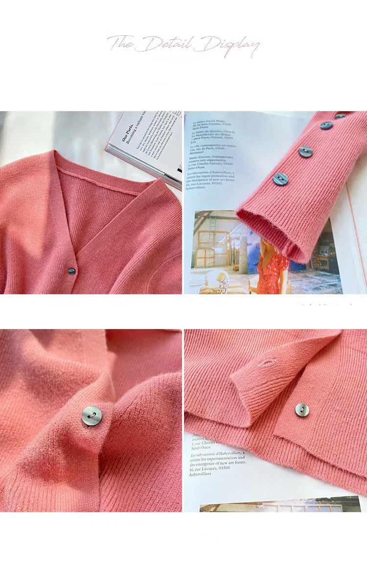 2025 Autumn And Winter Casual Sweater V Neck Women Korean Fashion Tops Long Sleeve Solid Basic Knitted Cardigan Female