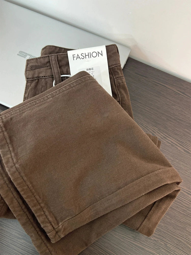 Women's Brown Y2k Jeans Harajuku Oversize Denim Trousers Vintage Japanese 2000s Style High Waist Baggy Jean Pants Trashy Clothes