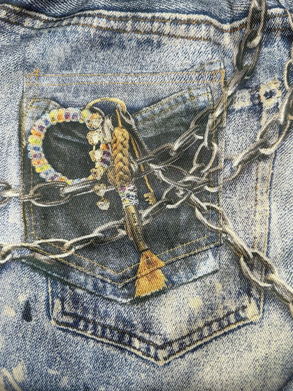 DEAT Fashion 3D Printed Wide Leg Curved Jeans Women's High Waist Loose Blue Streetwear Denim Pants New Tide Summer New 7AB9379