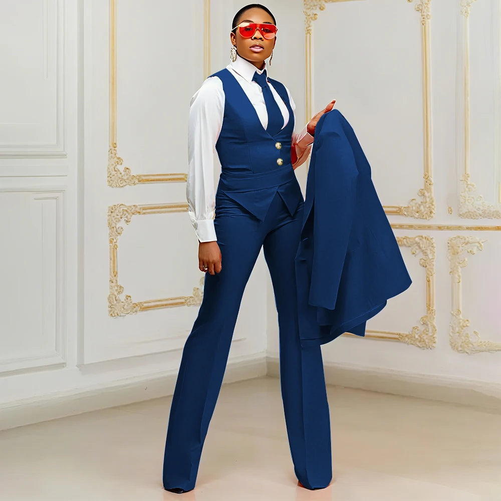 Orange Women's Suits Customized Plus Size Formal Single-breasted Peaked Lapel Three Pieces (Jacket+Pants+Vest) Office Lady Set