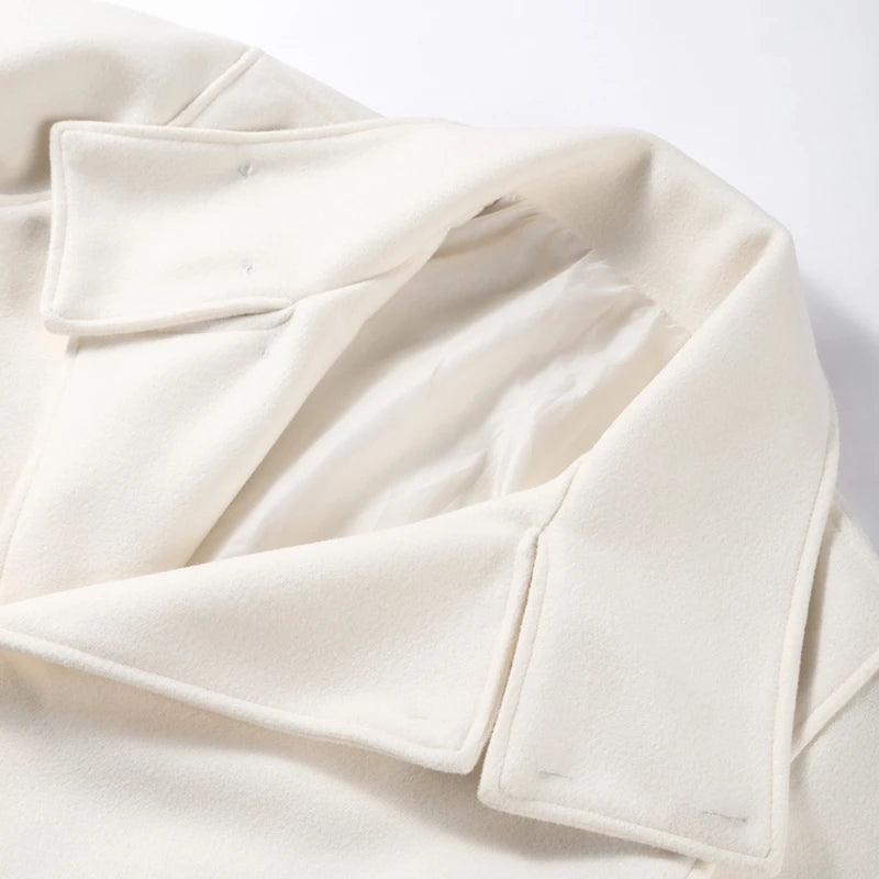 Elegant Stand Collar Long Woolen Coat Women Loose Full Sleeve Single Breast Warm Overcoat 2026 Spring Lady Outwear New