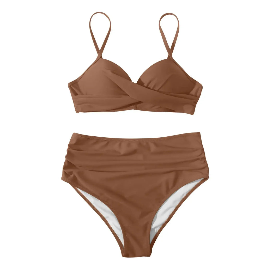 Slimming High Waist Bikini Set Women's Multi-Color Hard Bag Gathered Bikini Ideal for plus Size Swimsuits And Beachwear