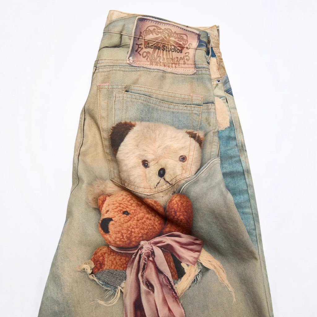 Retro Anime Jeans Y2K Clothing Mens Womens Hip Hop Anime Character Graphic Print Blue Baggy Jeans Casual Trousers