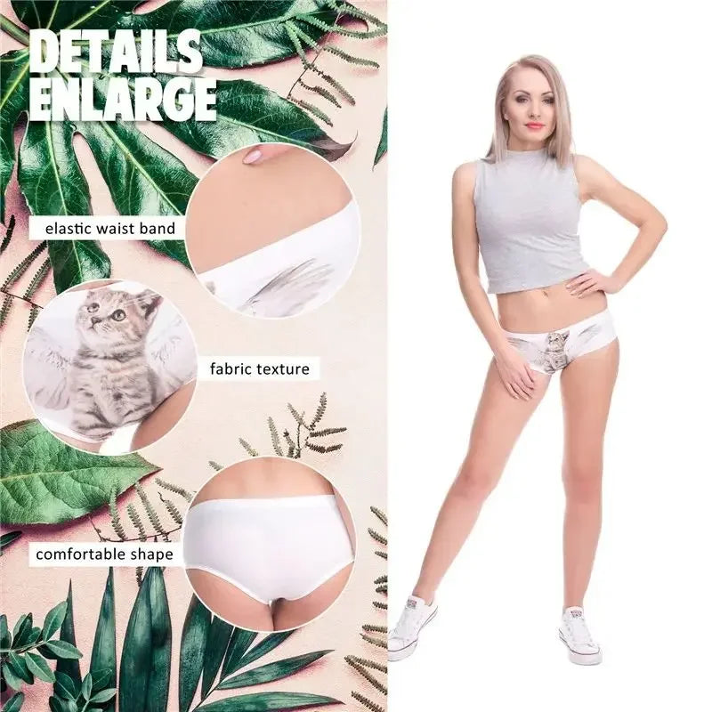 Angel Cat 3D Print Seamless Women's Panties – Cute Cartoon Push-Up Briefs & Thong Lingerie