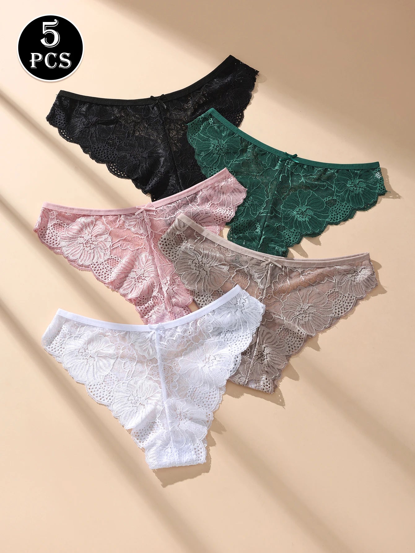 5PCS Women Floral Lace Panties Sexy Perspective Underwear Low Waist Solid Underpants Breathable Intimates Female Lingerie M-XL