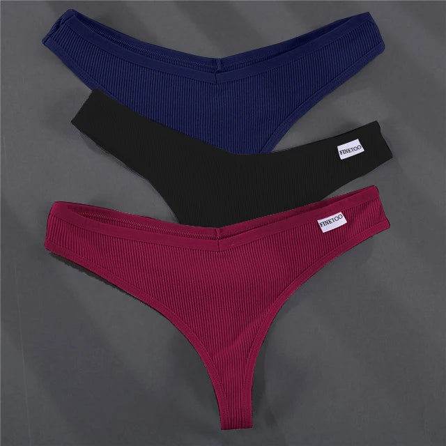 3PCS Cotton Women Thongs Panties Sexy Low Waist Cotton Briefs Female T-Back G-string Girls M-XL Intimate Lingerie