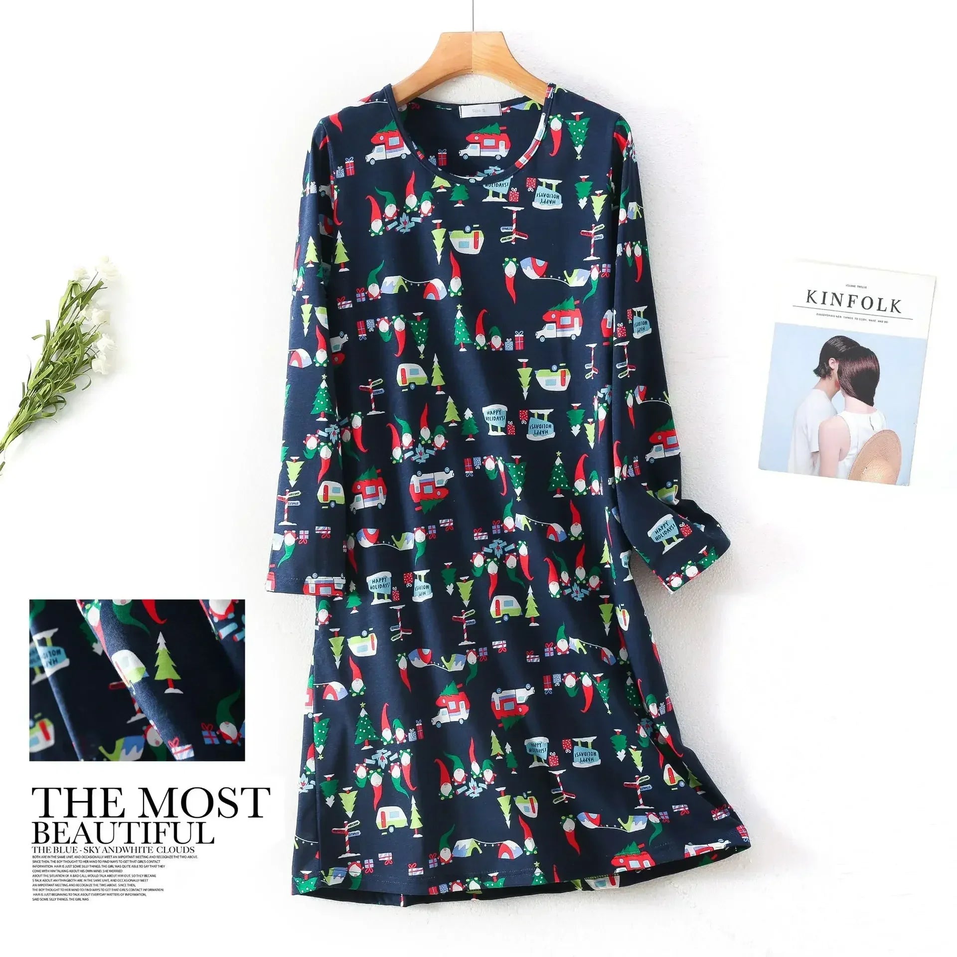 Knitted Cotton Women Plus Size Lingere Nightgown Loose Nightdress Long Sleeve Night Gown Cute Cartoon Home Dress Sexy Sleepwear