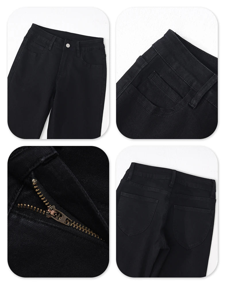 KSTUN 2025 New Low Waist Boot Cut Jeans For Women Fashion Stretch Denim Flared Pants Black Casual Female Bell Bottom Trousers