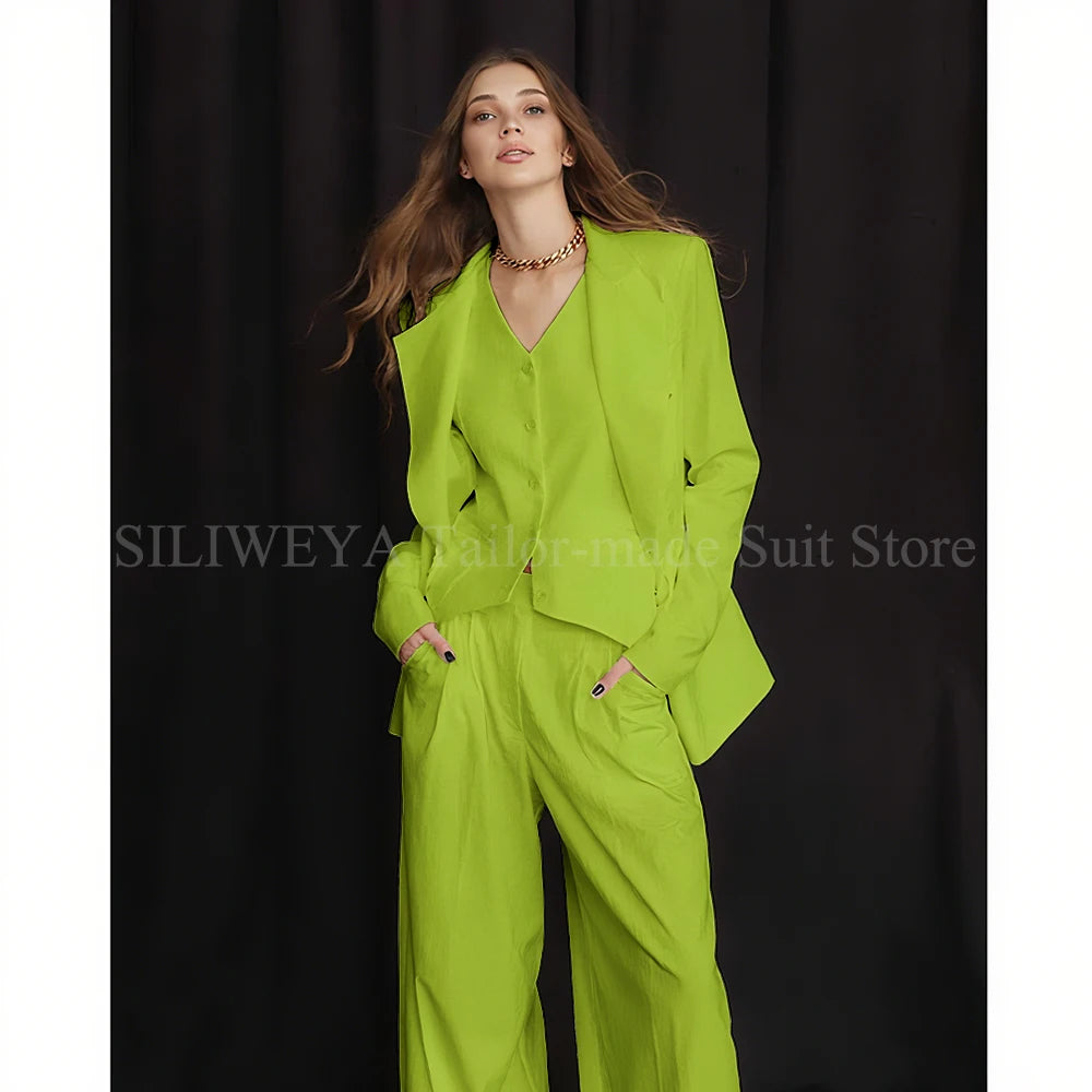 Luxury White Women's Suits 3 Piece Jacket Pants Vest Single Breasted Female Clothing Smart Office Lady Slim Fit Blazers Sets