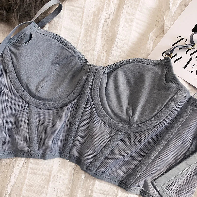 2 Pieces Sexy Lace Flowers Embroidery Underwear Set for Women French Body Shaping Push Up Bra Set Romantic White Lingerie Sets