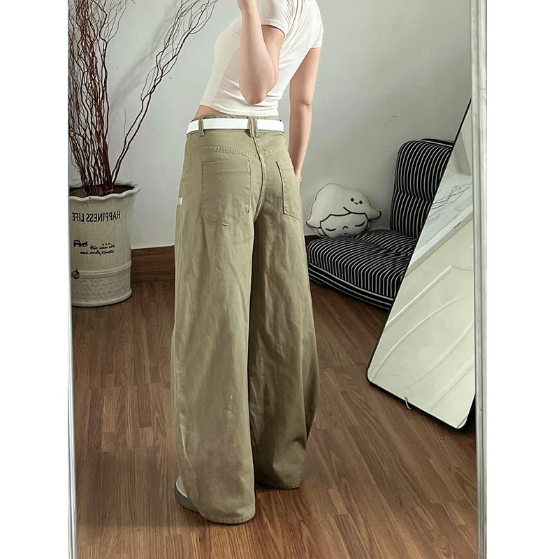 Women's Y2k Baggy Khaki Jeans Aesthetic 2000s Style Boyfriend Jean Pants Vintage Harajuku Letter Print Denim Trousers Clothes
