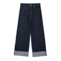 HH Women's High-Waisted Jeans Slim Trailing Trousers Rolled Leg Denim Pant Fashion Lady High Street Casual Wide-Leg Jeans