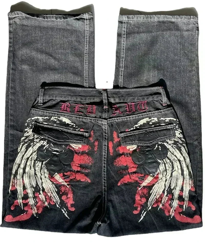 American Fashion Hip Hop Joker Loose Jeans Women Street Y2K New Casual Punk Rock Oversized Wide-leg Pants Unisex Mopping Jeans