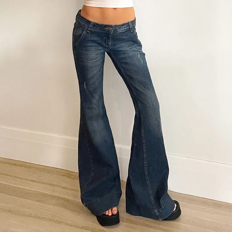 Sexy Low-Waisted Skinny Jeans Women Vintage Americana Y2K Denim Flares Pants Female Streetwear Slim-Fitting 2000S Jean Trousers