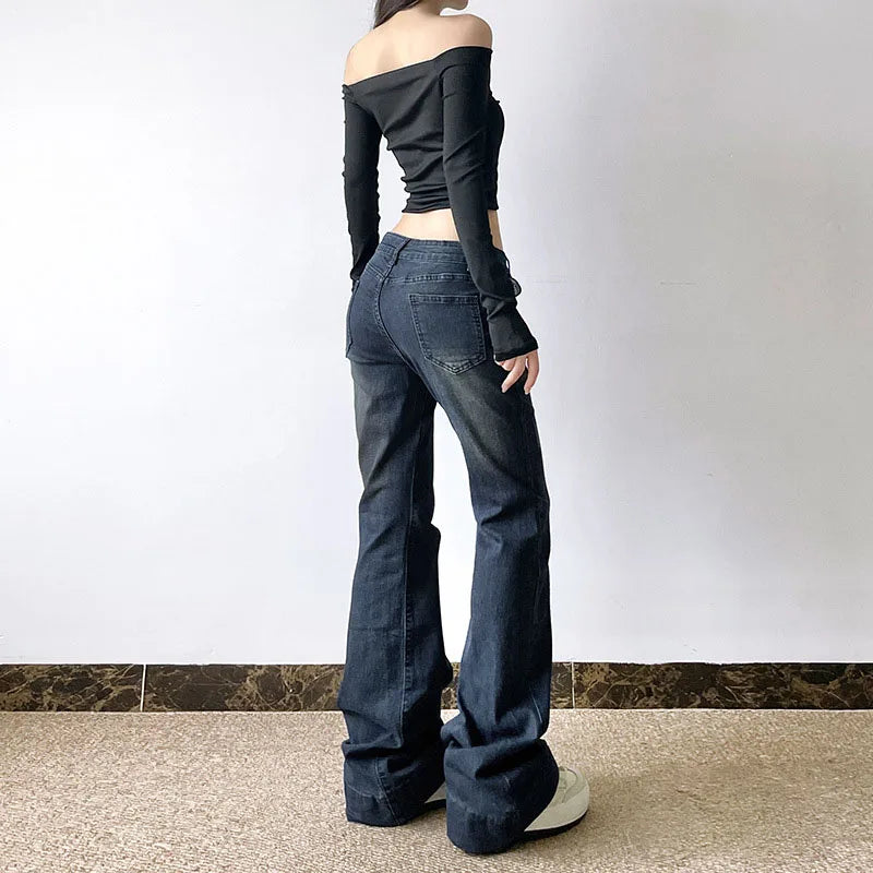 Sexy Low-Waisted Skinny Jeans Women Vintage Americana Y2K Denim Flares Pants Female Streetwear Slim-Fitting 2000S Jean Trousers