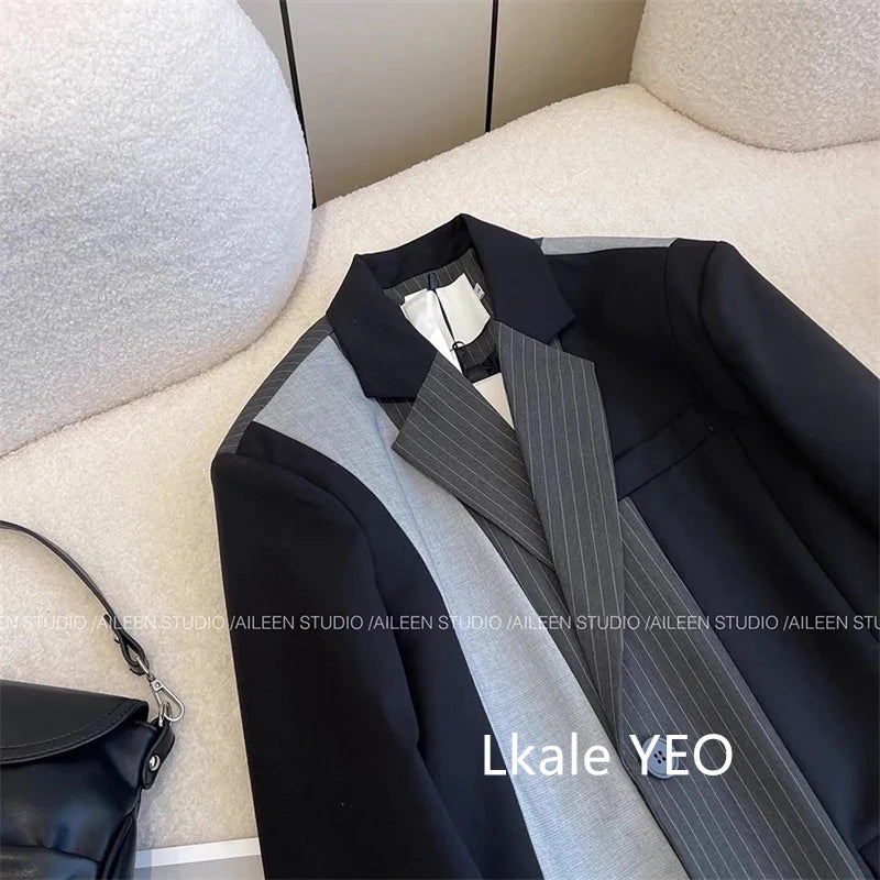 Women's Suit Coat 2025 Spring Autumn Design Sense Splicing Temperament Ladies Blazer Jacket Fashion Versatile Female Outerwear