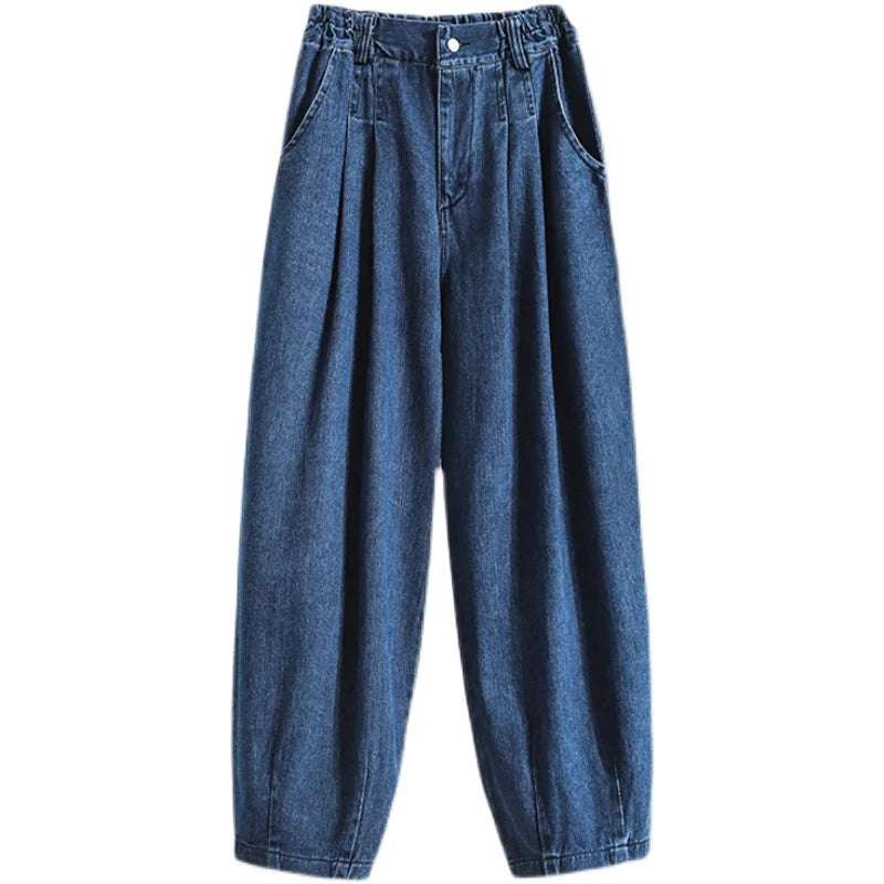 Oversized Women Jeans Spring Elastic Waist Wide Leg Loose Denim Harem Pants Large Size Female Baggy Pants