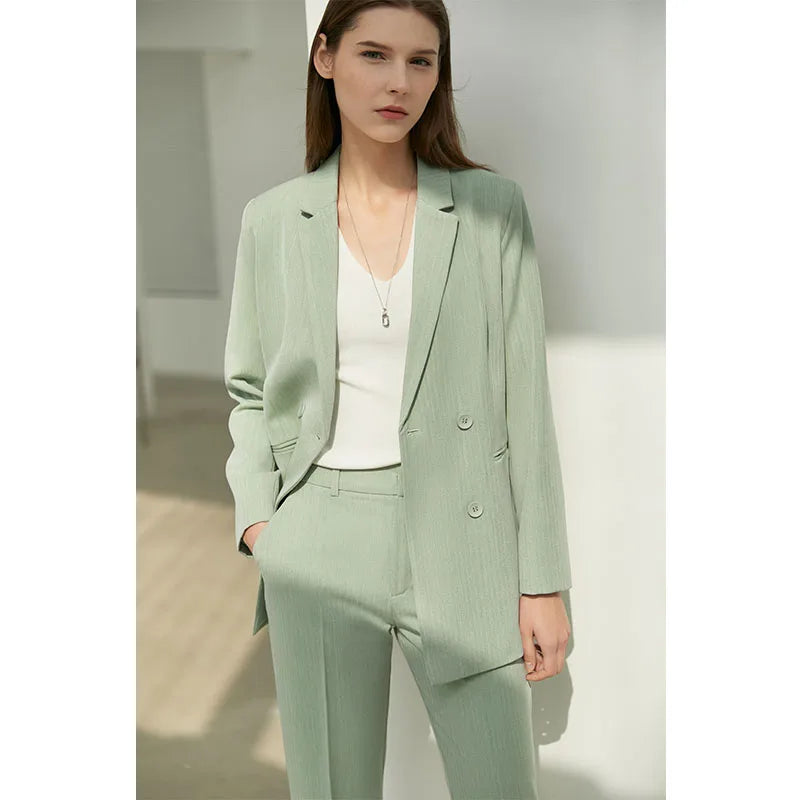 Amii Minimalism Autumn Office Lady Blazer Women Jacket Lace V-neck Tank Tops High Waist Pants Separately Female Blazers 12060909