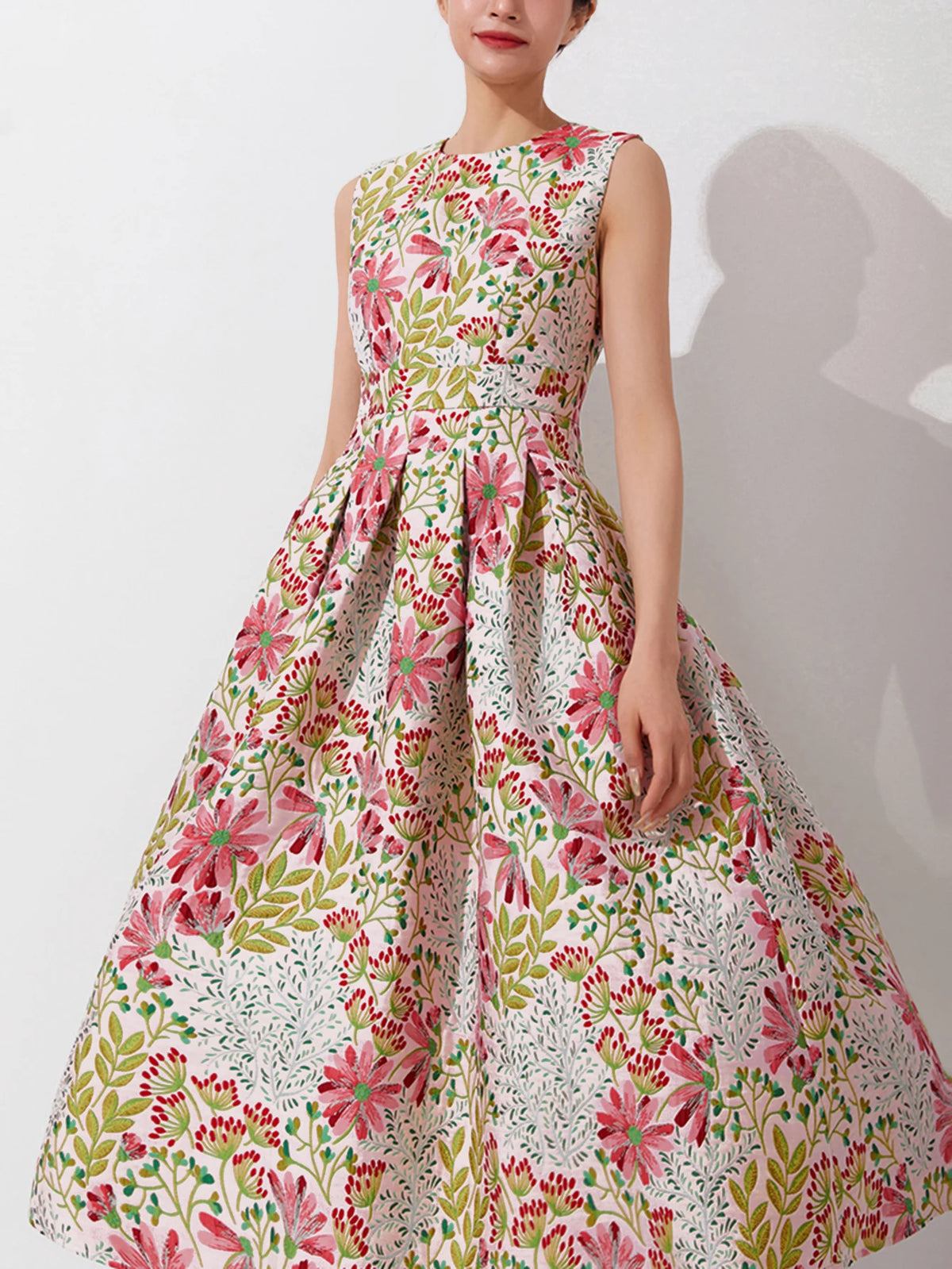 DEVCHATA Women's Casual Summer Sleeveless Jacquard Maxi Dress Floral Party Evening Elegant Dresses for Women