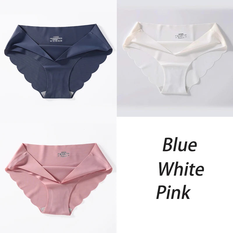 3PCS/Set Seamless Silk Women's Panties Briefs Women Underwear Female Underpants Comfortable Silk Panty Sexy Woman Lingerie M-XL