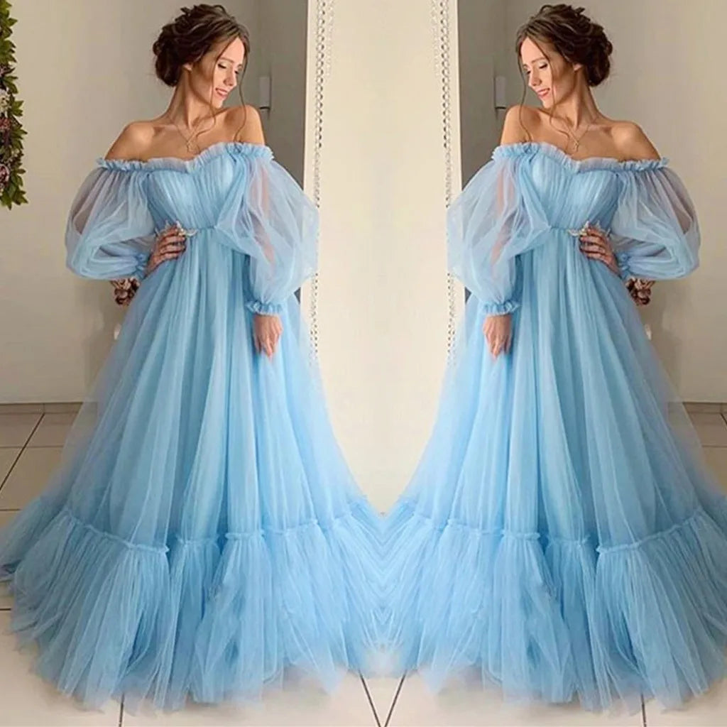 Wedding Backless Tulle Dress Floor Length Solid Color Fashion Long Sleeve Dress Women Lace Patchwork Multi Layered Dress
