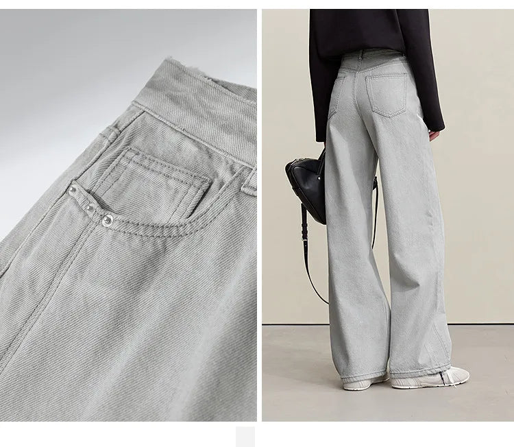 Amii Women's Jeans 2026 Spring New Casual Solid Color Cotton Straight Women's Pants Versatile Long Denim Trousers 12621038