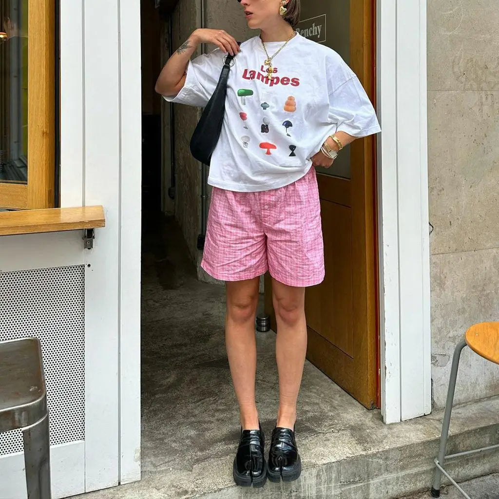 Women's Summer Basic Y2K T-Shirt Chili/ Fig/ Ocean/ Lamp Print Casual Short Sleeve Tops for Streetwear Aesthetic Clothes