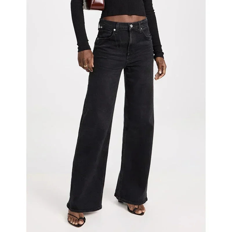 Women High Waist Straight Leg Jeans Female Comfortable Stretch Basic Denim Pants Woman Classic Cheap Black Gray White Trousers