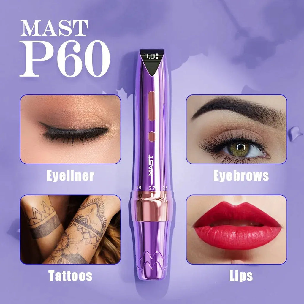 Mast P60 Permanent Makeup Tattoo Machine 5 Adjustable Strokes LED Digital Display Lightweight Design for Eyebrows Eyeliner Lip
