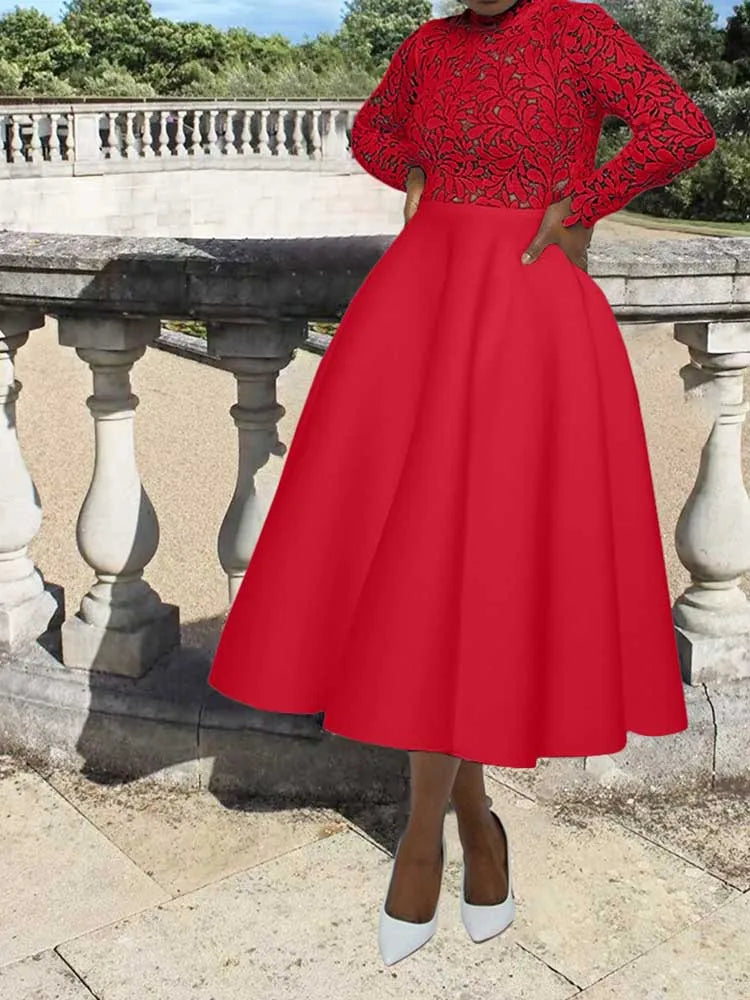 Elegant Party Dresses Woman Fall Fashion Lace Long Sleeve See Through Dress Vintage Laides Evening Dress Wholesale Dropshipping