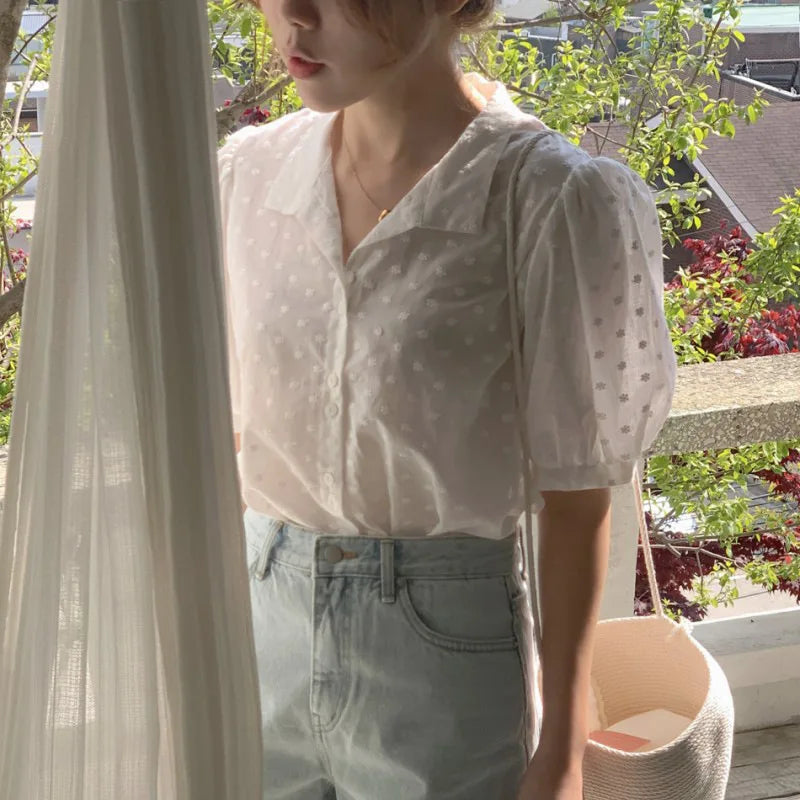 Shirts Women short sleeve V-Neck blouse shirts and tops  Korean Style Womens Clothing Elegant Leisure Chiffon blouses