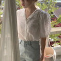 Shirts Women short sleeve V-Neck blouse shirts and tops  Korean Style Womens Clothing Elegant Leisure Chiffon blouses