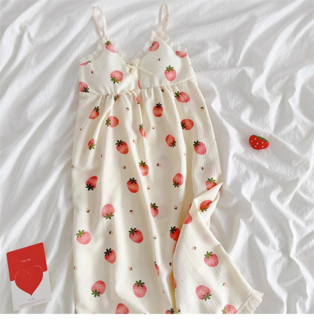 With Chest Cushion Halter Nightgown Female Summer Floral Breathable Thin Section of the Princess Style Loose Knee-Length Pajamas