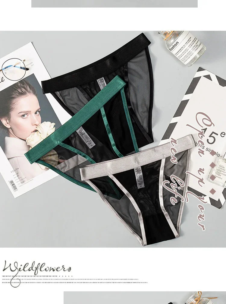 Women Sexy Mesh Transparent Panties Gauze Lace Lingeries Female Soft Solid Color Briefs Underpants Lenceria Para Damas Lingerie