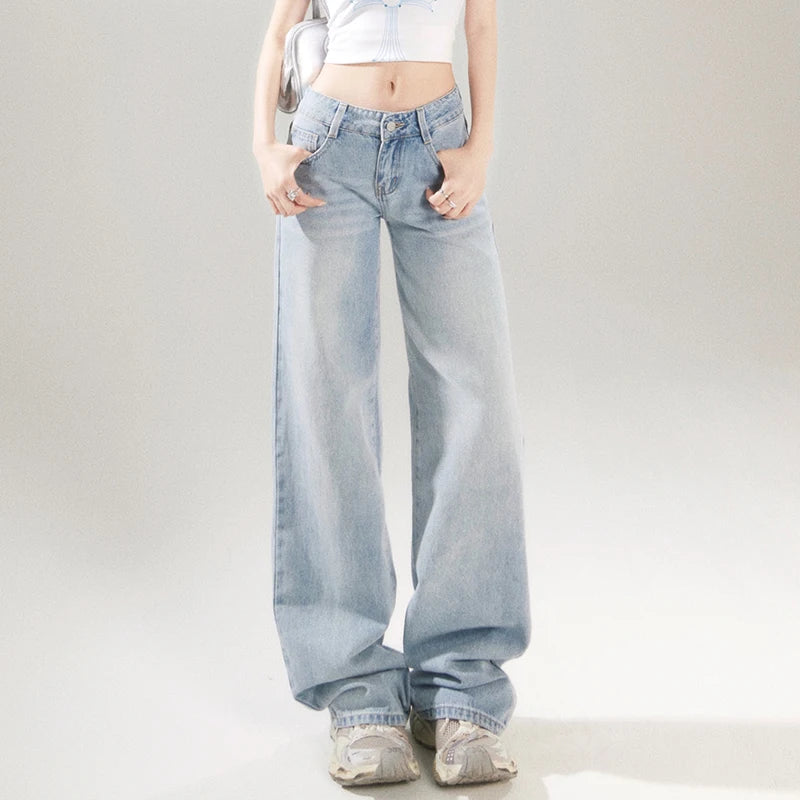 KSTUN 2025 Spring Women Wide Leg  Jeans Streetwear Loose Straight Denim Pants Vintage Low Waist Jeans For Woman Dragging Pants