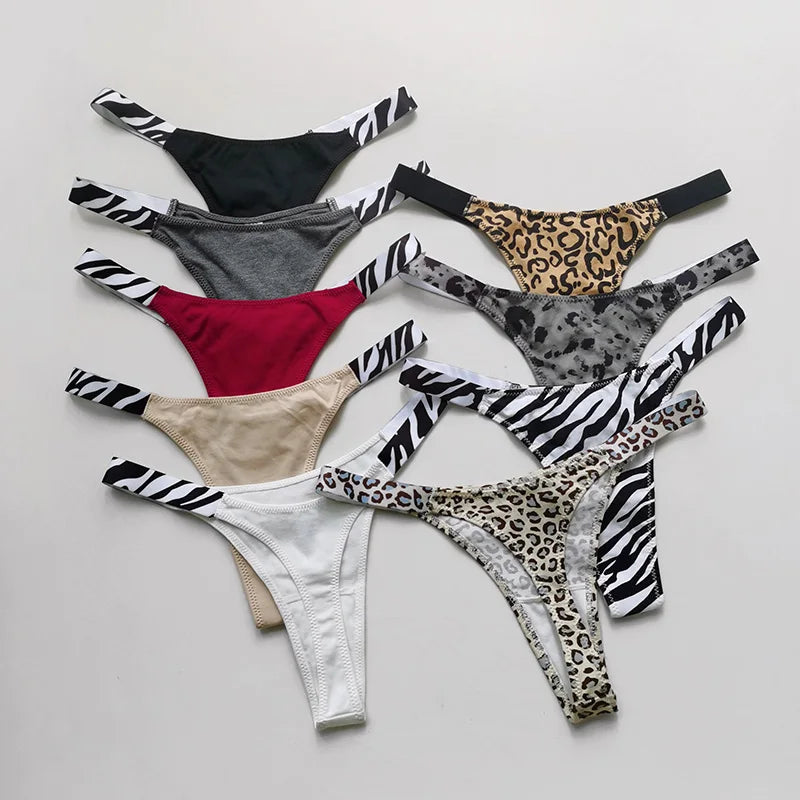 Cotton Sexy Women Panties Leopard Zebra Printed Seamless Girls Briefs Thong G String Fitness Low Waist T-back Size S-XL