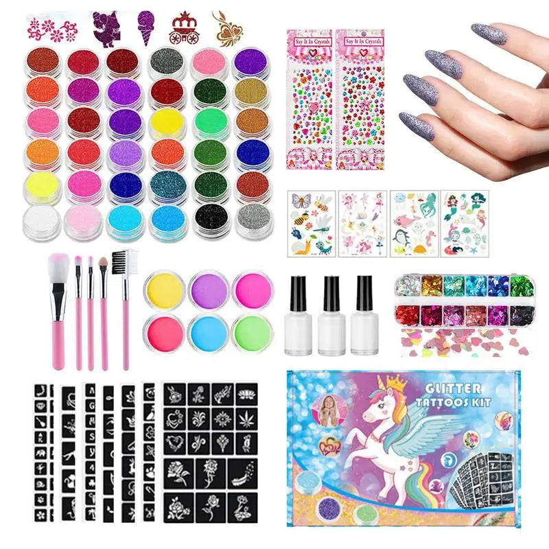 36 colors Colorful Glitter Temporary Tattoo Set Glitter Powder Makeup Brush Tattoo Glue Tattoo Party Face Body Art Kits For Kids