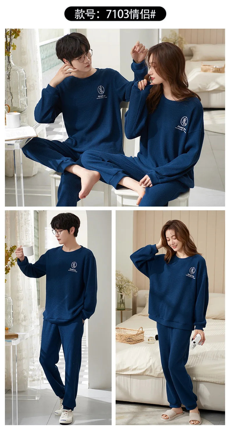Couple Long Sleeves Sleepwear Autumn Winter Cotton Pajama Sets Print Pants Homewear Kawaii Clothes 2 Piece Sets Nightwear Lovers