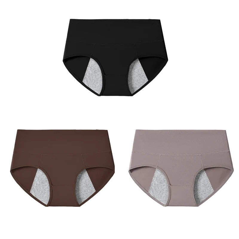 3Pcs High Waist Women's Panties Leak Proof Menstrual Pants Widen Period Underwear Cotton Physiological Plus Size Female Briefs