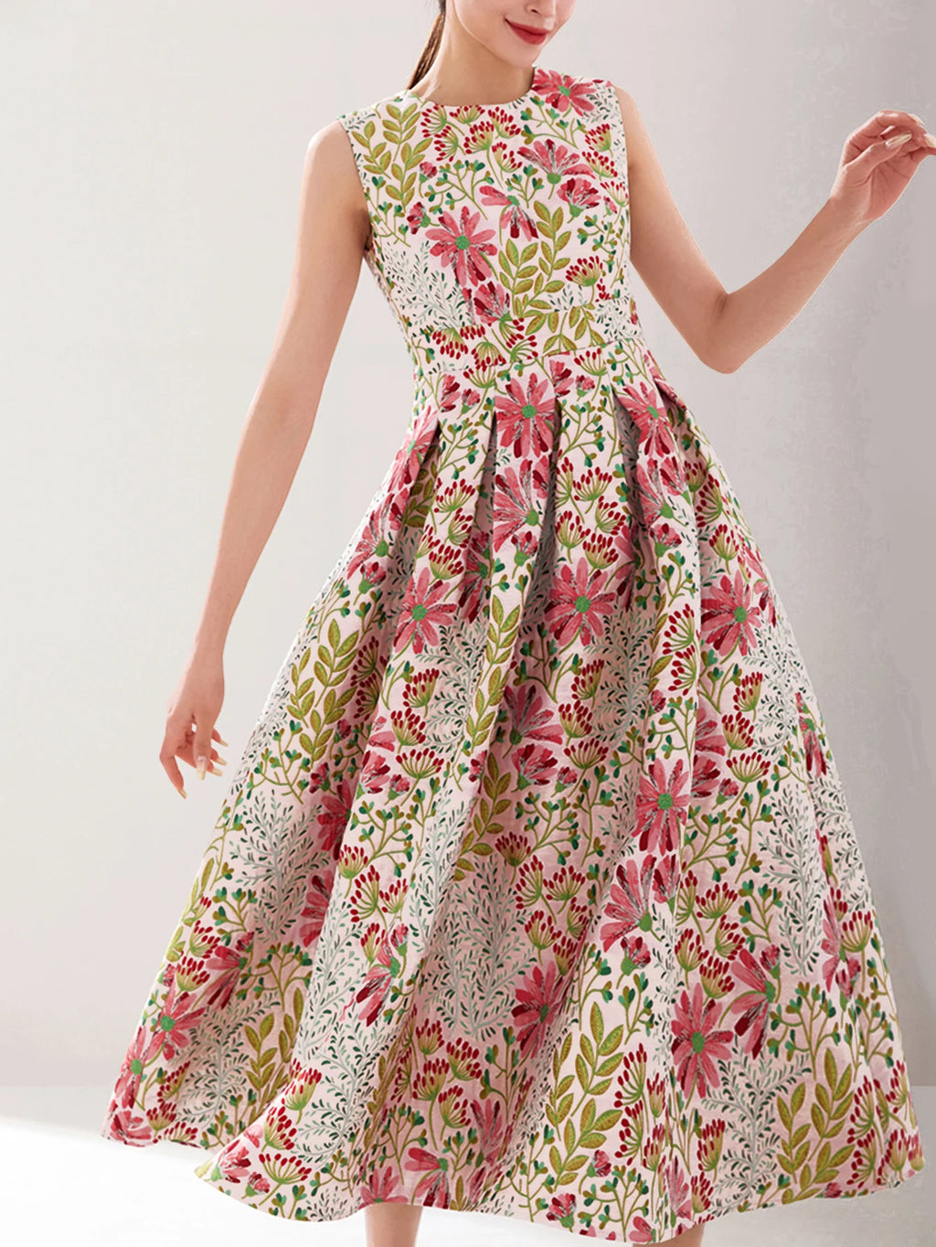 DEVCHATA Women's Casual Summer Sleeveless Jacquard Maxi Dress Floral Party Evening Elegant Dresses for Women